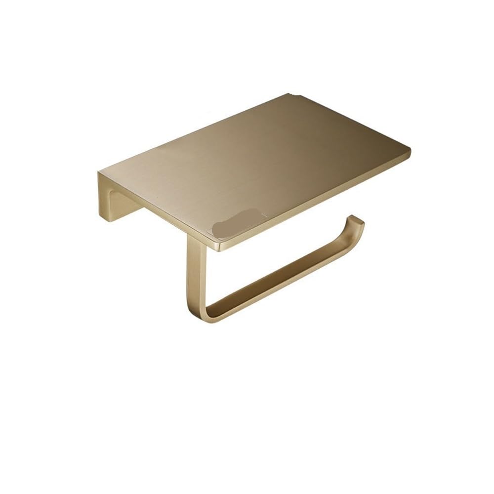 CMBSSTFC Portarrollos de Papel higiénico Latón Montado en la Pared Oro Cepillado Baño WC Estante de Almacenamiento para teléfono Accesorios para Rollos Portarrollos (Oro Cepillado A)