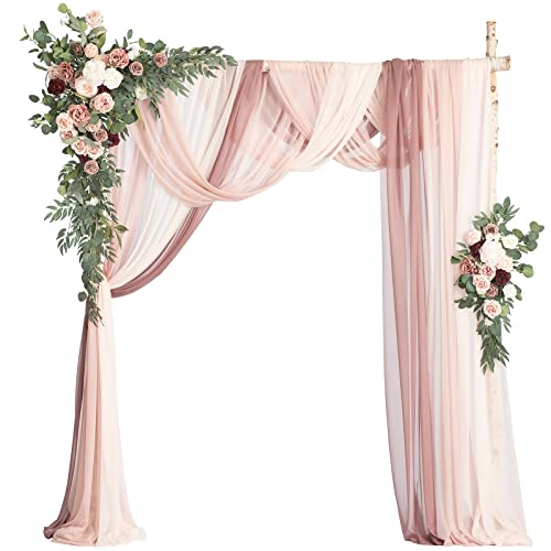 Ling's moment Deluxe Arch Flowers with Drapes (Set of 5 ) - 2pcs Flower Swag with 3pcs Arch Drapes for 6ft x 9ft Arbor Decoration