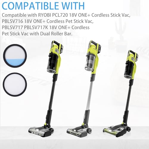 Image of Replacement Filter Compatible with Ryobi 18V ONE+ Cordless Stick Vacuum PCL720, PBLSV716, and PBLSV717, Compare to Part A32SV720N