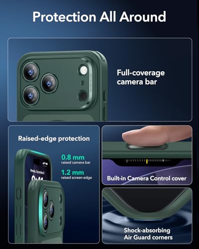 Image of ESR for iPhone 17 Pro Case, Camera Control Cover, Compatible with MagSafe, Shockproof Military-Grade Protection, Magnetic Phone Case for iPhone 17 Pro, Classic Hybrid Case, Frosted Green