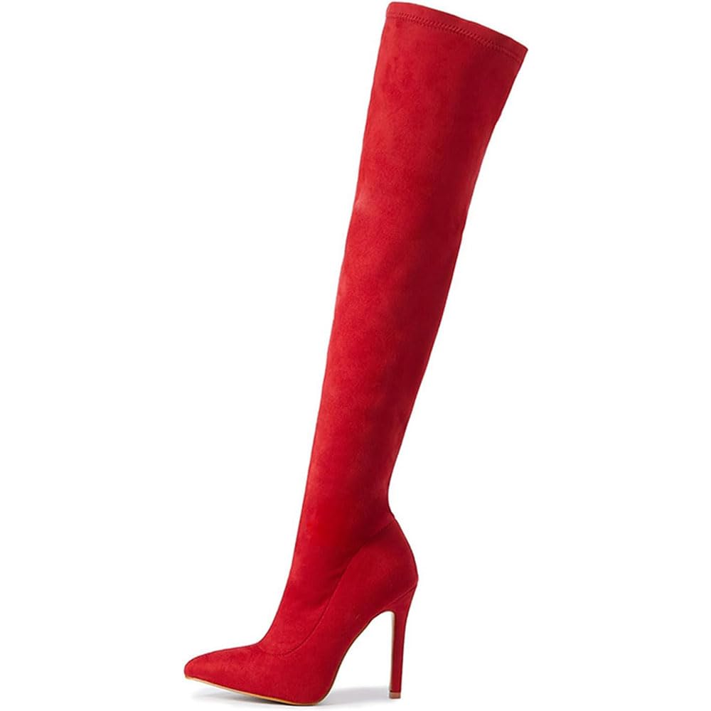 Stivali sopra il ginocchio in pelle scamosciata da 4,33 pollici Stivali sexy con tacco alto Scarpe da festa a spillo Stivali autunnali Scarpe di grandi dimensioni da donna pelle/red/35EU