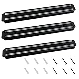 BMZXCH 3 Stück Messermagnete Wand, Magnetischer Universeller Wandmontage Edelstahl Magnet Messerhalter mit Schrauben, Magnet Magnetschiene für Messer magnetleiste Küche Büro Messer Utensilien (Schwar)