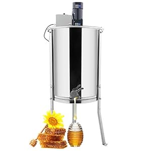 VINGLI New Electric 4 Frame Honey Extractor Separator,Food Grade Stainless Steel Honeycomb Spinner Drum with Adjustable Height Stands,Beekeeping Pro Extraction Apiary Centrifuge Equipment