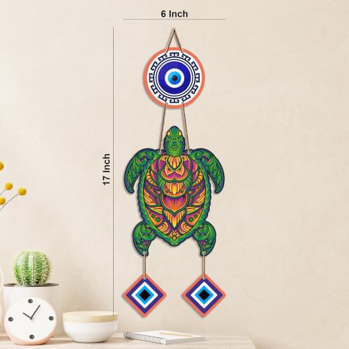 Image of Artvibes Sea Turtle Evil Eye Wall Hanging for Home Entrance | Nazar Battu MDF Wall Decor | Lucky Vastu Wall Art for Living Room | Bedroom | Office | Balcony & Main Door | Unique Gift Item (WH 8539N)