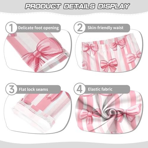 Coquette Striped Pink Bows Ribbon Girls Leggings Kids Yoga Pants Dance Active Tights 4T3