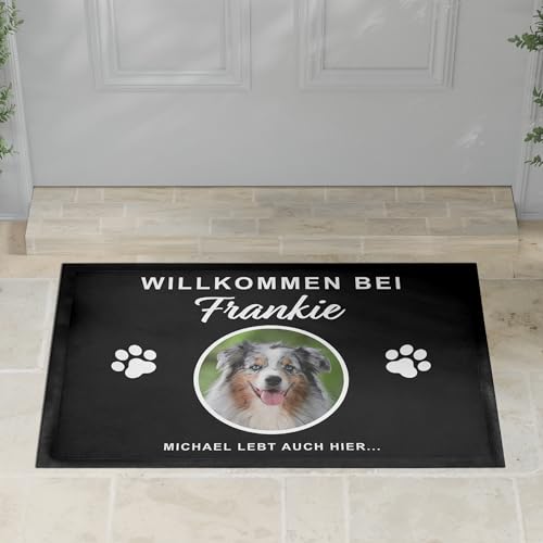 DEL MÀ Unique & Personal Fußmatte Hund personalisiert Einweihungsgeschenk Wohnung Hunde Geschenk zum Einzug ins Haus Fußabtreter Haustür Schmutzfangmatte für Innen 60x40 cm (1 Hund)