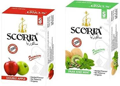 Herbal Hookah Molasses (100% Nicotine and Tobacco Free) SCORIA HOOKAH FLAVOUR COMBO DOUBLE APPLE, PAAN KIWI MINT Hookah Flavor (Pack of 2)