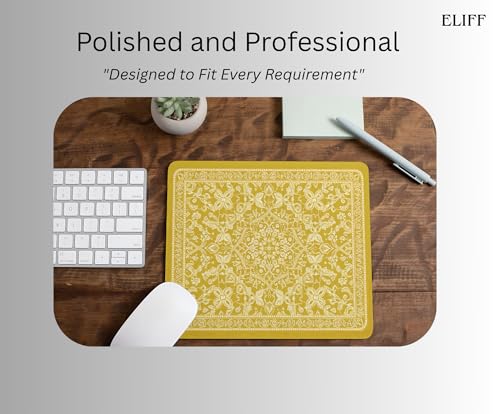 Image of ELIFF Persian Design Smooth Surface Mouse Pad with Vintage Floral Pattern, Mustard Yellow