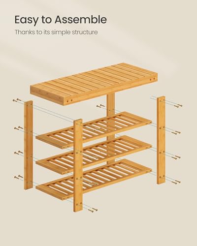 Image of SONGMICS Shoe Rack Bench, 4 Tier Bamboo Shoe Storage Organizer, Entryway Bench, for Living Room, Bathroom, Bedroom, 11.3 x 27.6 x 20.5 Inches, Light Bamboo ULBS370YL01
