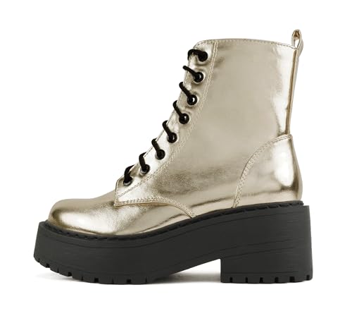 Image of Soda FLING Women Chunky Lug Sole Lace up Fashion Combat Ankle Boot w /Side Zipper