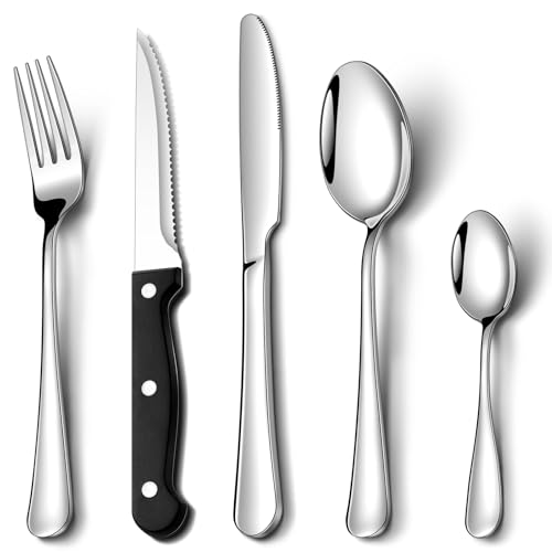 20 Pcs Cutlery Set with Steak Knives NINIROR Food-Grade Stainless Steel Flatware Set Silverware Set for 4 People Include Spoon Knife and Fork Sets Mirror Polished Dishwasher Safe for Home Restaurant