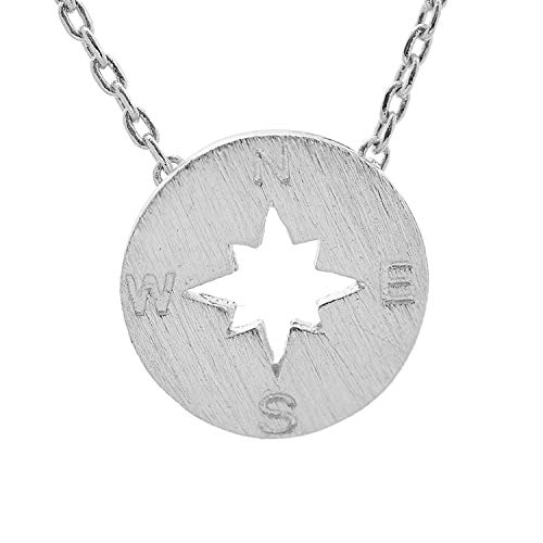 Spinningdaisy Handcrafted Brushed Metal Cut Out Compass Necklace