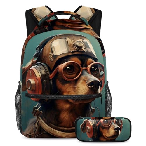 Sac à dos Cool Dog avec trousse grand format pour l'école des filles et garçons