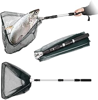 NAKIHOUSE Fishing Net, Telescopic Fishing Landing Net, Sturdy Aluminum Folding Landing Nets, Long Handle Fishing Nets for Carp Trout, Pond Cleaning