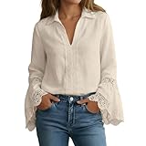 Camiseta Lino Mujer Blusas Mujer Verano Camisas De Blusa Blanca Flamenca Manga Larga Flamencas Blancas Camisa Elegante Tops Elegantes Ligera Azul Marino 3XL Fiesta Encaje Y Camisetas Largas Ropa