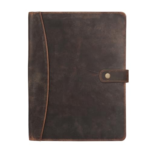 Image of KomalC Leather Portfolio Folder with Luxury Pen and Button Closure | Business Padfolio for Professionals | Vintage Organizer with Legal Pad Holder & Card Slots (Distressed Tan)