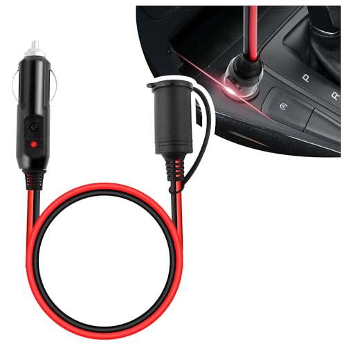 3Ft Cigarette Lighter Extension Cord 16 AWG 12V/24V Car Charger Extension for Car Refrigerators Phones Air Compressors Water Resistant 12V Extension Cable Car Accessories (3Ft)