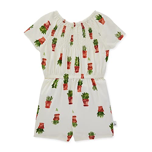 Image of Burt's Bees Baby Baby Girls' Romper Jumpsuit, 100% Organic Cotton One-Piece Coverall, Potted Plants, 12 Months