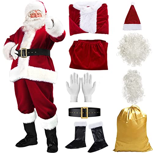 Santa Suit Christmas Santa Claus Costume for Men Women Adult Costume Santa 10pc. Outfit