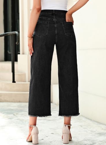 Image of Sidefeel Women's Jeans High Waisted Wide Leg Loose Fit Straight Leg Zimbaplatinum Cropped Denim Pants
