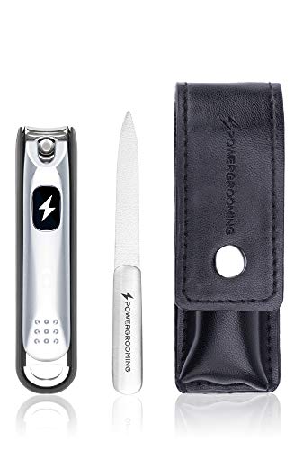 Manicure and Pedicure Nail Clipper from POWERGROOMING - Powerful Trimmer for Thick and Thin Finger Nails and Toe Nails - Included Nail File and"Catcher" for Easy Cleanup (1 Pack)