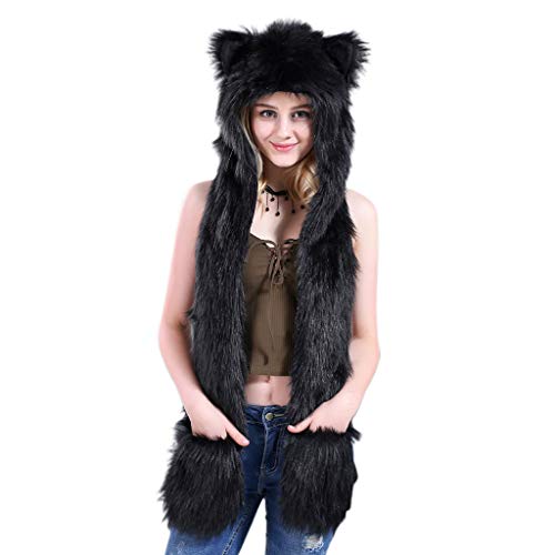 Écharpe à capuche peluche épaisse et chaude avec gants