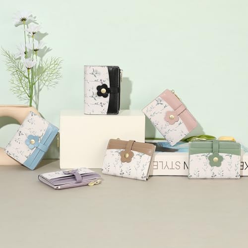 Image of GAEKEAO Small Wallets for Women RFID Blocking Bifold Floral Vegan Leather Wallet Card Holder with ID Window & Zipper Pocket