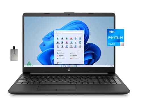 Hp 2022 15.6" Hd Brightview Laptop, Intel Pentium N5030 Processor, 16Gb Ram, 256Gb Pcie Ssd, Intel Hd Graphics, Hd Webcam, Stereo Speakers, Black, Windows 11, 32Gb Snowbell Usb Card #TOP1