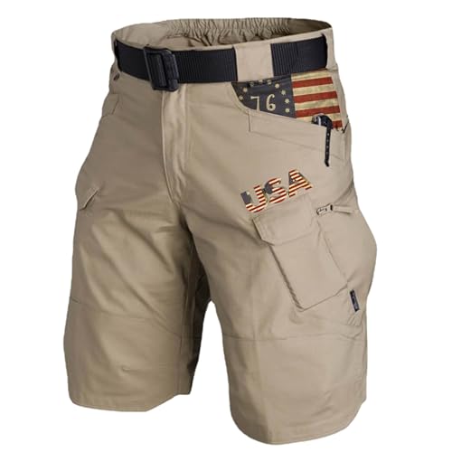 FONMA Mens Cargo Shorts 2026 Summer Outdoor Tactical Shorts Solid/Patriotic Printed Military Pants with Multi Pockets Beige Large