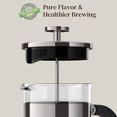 Veken French Press Coffee Maker 21oz 0.6 L, Single Serve Small Pot, Heat Resistant Thickened Borosilicate Glass,Stainles - Additional View