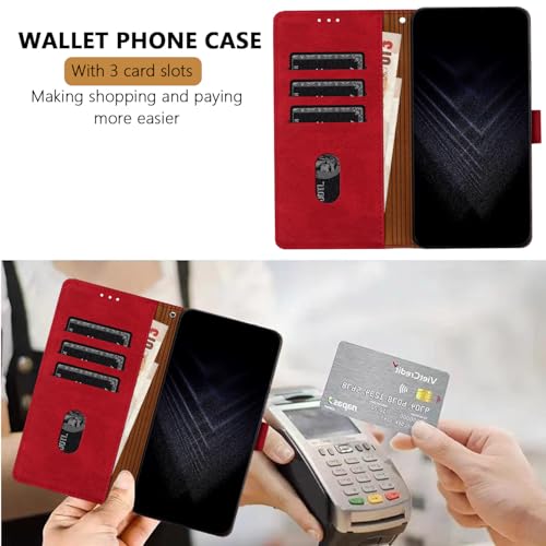 Lederen beschermhoes iPhone 16 rood met 3 kaartvakken, magneetsluiting, schokbestendig en standfunctie - Afbeelding 6