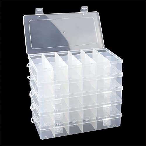 Tellyouwin 5 Pack 18 Compartment Organizer Box with Parkical Adjustable Dividers, 18 Grids Plastic Storage Container for Jewelry, Craft DIY, Bead Organizer, Sewing, Dip Powder, Hair Accessories