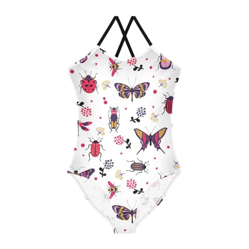 Bug Butterfly Girls One Piece Swimsuits Moth Dragonfly Sport Halter Swimwear Beach Bathing Suit 7-8T