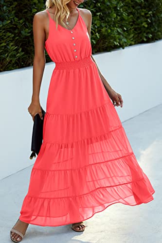 Image of PRETTYGARDEN Women's 2026 Summer Maxi Dress Spaghetti Strap Sleeveless High Waist Beach Vacation Long Sundresses