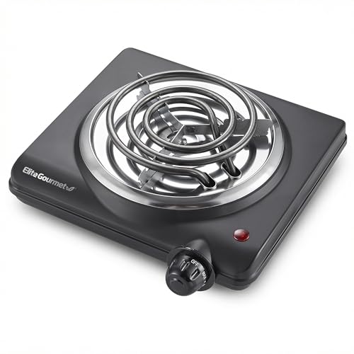 Elite Gourmet ESB100B Countertop Single Coiled Burner Electric Hot Plate, Temperature Control, Indicator Light, Easy to Clean, Black