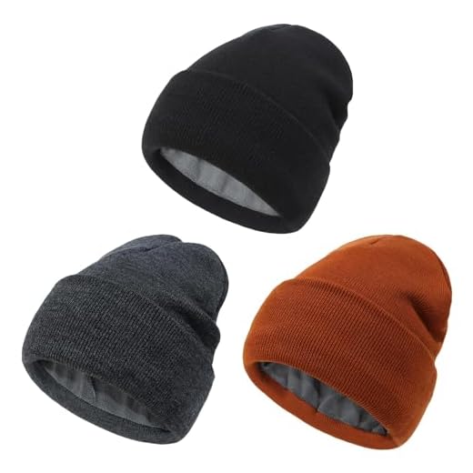SUNERLORY 3-Pack Satén Forrado Invierno Beanie Sombreros para Mujeres Hombres, Gorro de Seda Forrado Punto Suave Cálido Puño Sombrero, Como se muestra en la imagen., Talla única