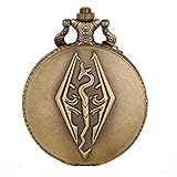 Akopiuto Moda Elder Scrolls Skyrim Reloj de Bolsillo de Cuarzo Collar Colgante Hombres Mujeres Bronce