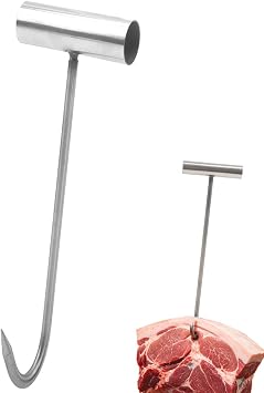 1 Pack Meat Hook, Stainless Steel T Hooks, 15.75 Inch T Handle Meat Boning Hook, T Shaped Butcher Hooks for Kitchen Butcher Shop Restaurant BBQ Tool, High Temperature Quenching, Silvery High Strength
