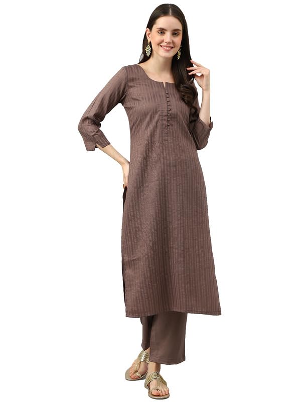 Image of Hritika Women's Cotton Blend Jacquard Woven Kurta with Palazzo Set HRKB0048