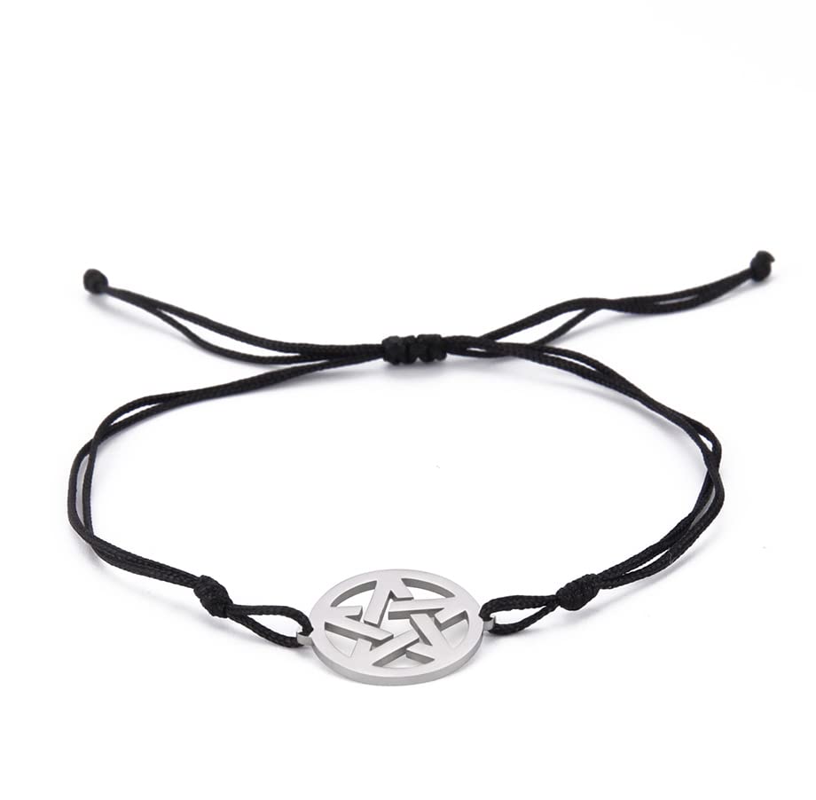 EUEAVAN Bracciale Regolabile Con Pentacolo – Filo Di Giada E Acciaio, Ciondolo Stella A 5 Punte, Gioiello Wiccan E Pagano Per Donne