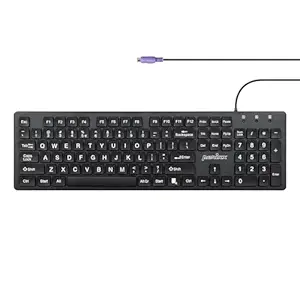 Perixx PERIBOARD-117P Wired PS2 Full Size Keyboard - Big Print Letters - Black - US English