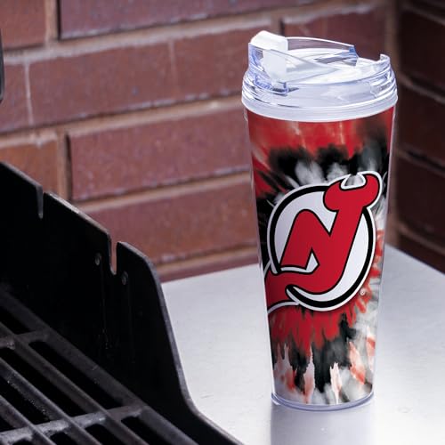 Image of Rico Industries NHL Hockey Team Color Tie Dye 24oz Metallic Acrylic Tumbler with Hinged Lid, Officially Licensed Double Wall Tumbler with Straw