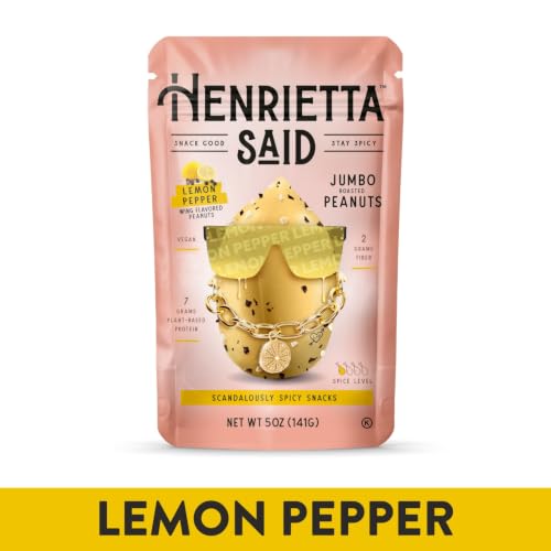 Image of Henrietta Said Wing-Flavored Peanuts - Truly Good Foods Snacking Nuts - Bold Flavors - Savory & Spicy - Jumbo Flavored Peanuts - Protein Packed Vegan Snack - 4 (5-oz) Packs - Lemon Pepper