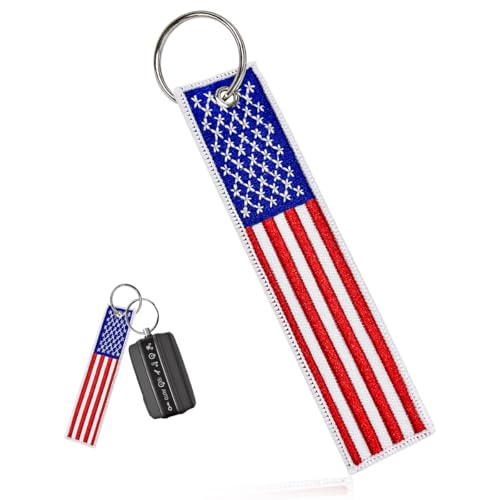 Image of 2 PCS American Flag Key Chain, Flag Key Chain Tag with Key Ring, Embroidered Keys Chain for Car & Motorcycle (1 PCS)