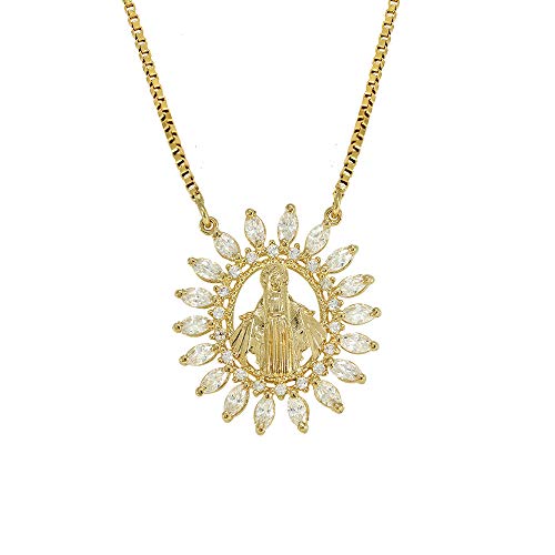 Colar Nossa Senhora das Graças Navetes Branca de Ouro 18k