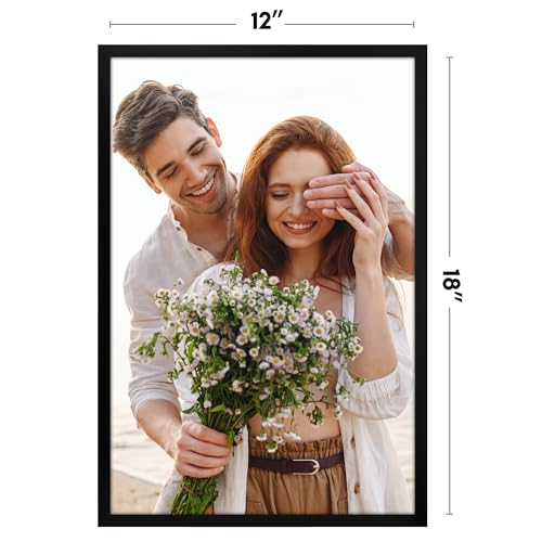 Image of Americanflat 12x18 Poster Frame with Polished Plexiglass - Streamline Collection - Thin Border Picture Frame for Wall Display - Hanging Hardware Included - Black