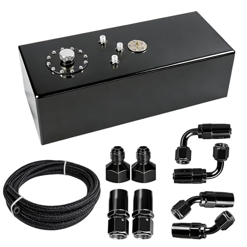 GSTP 15 Gallon Fuel Cell with Cap Level Sender 12FT Oil Feed Line Street Drift Aluminum Black