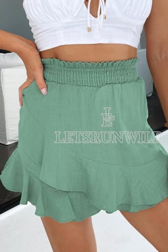 Letsrunwild MO-DSHORTS#-TURQUOISE-LARGE Women'S Mini Skirt Skort Ruffle Trendy Beach Cotton High Waisted Flowy Wrap Shorts thumb #6