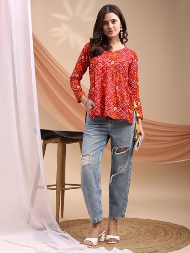 Image of Youthnic Women's Poly Rayon Printed Alia Cut Peplum Top | Top for Office | Women's Tunics | Short Kurti Women| Regular Fit
