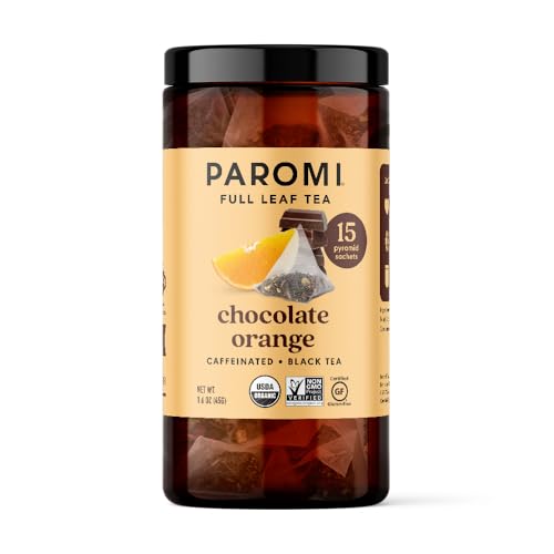 Paromi Chocolate Orange Organic Black Tea, Signature Jar, 15 Count